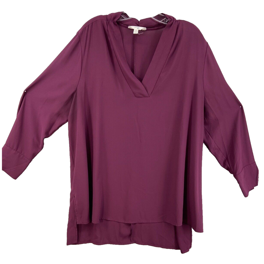 Terra & Sky Shirt Womens Plus Sz 1X Wine Burgundy Long Sleeve V-Neck Career